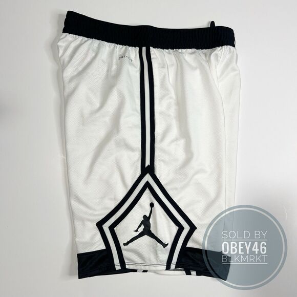 Nike Air Jordan Dri-Fit Diamond Mesh Basketball Shorts White Black Large - Picture 3 of 4